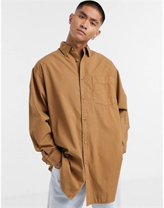 Oversized рубашка табачно коричневого цвета с ассиметричным подолом Asos design