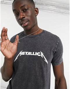 Черная футболка с принтом Metallica Bershka