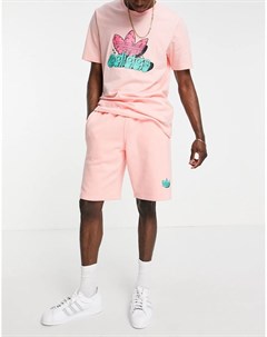 Шорты кораллового цвета с принтом трилистника Adidas originals