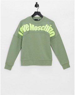 Зеленый свитшот с изогнутым логотипом Love moschino