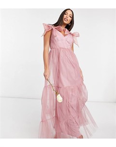 Розовое ярусное платье макси из тюля с бантами ASOS DESIGN Tall Asos tall