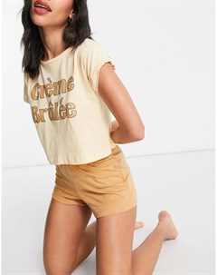 Пижама карамельного цвета с шортами и короткой футболкой с принтом Creme Brulee Brave soul