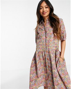 Платье рубашка мини из органического хлопка с объемной юбкой и цветочным принтом Y.a.s