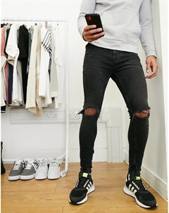Черные супероблегающие джинсы с прорехами Bershka