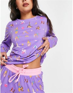 Пижамный комплект с леггинсами сиреневого цвета с принтом на тему йоги Wellness Project x Chelsea Pe The wellness project