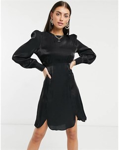 Черное блестящее шелковистое платье мини с кружевной отделкой Y.a.s