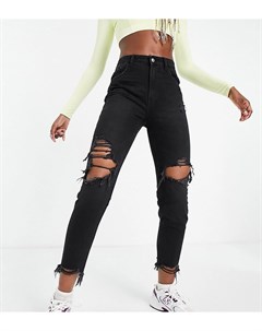 Черные джинсы из органического хлопка в винтажном стиле с рваными разрезами и нижним краем штанин Bershka