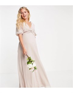 Розовое платье макси для подружки невесты с запахом спереди Tfnc maternity