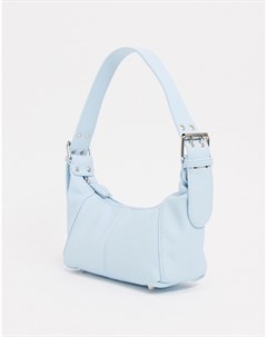 Пастельно голубая сумка на плечо с зернистой фактурой и пряжками на ремешке Asos design