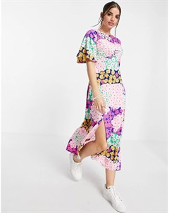 Чайное платье миди с разноцветным цветочным принтом Influence