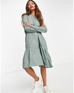 Зеленое платье миди с присборенной юбкой и мелким цветочным принтом Vero moda