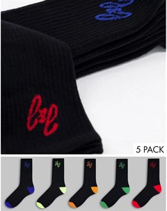 Набор из 5 пар черных носков с контрастными деталями Jack & jones
