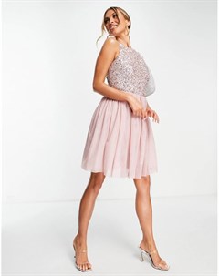Платье мини розового цвета с декоративной отделкой пайетками Bridesmaid Beauut