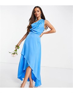 Кобальтово синее платье макси для подружки невесты на одно плечо Tfnc petite