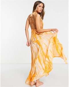 Оранжевое пляжное платье макси с глубоким вырезом и принтом тай дай Asos design