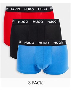 Набор из 3 боксеров брифов голубого красного темно синего цвета с логотипами на поясе HUGO Hugo bodywear