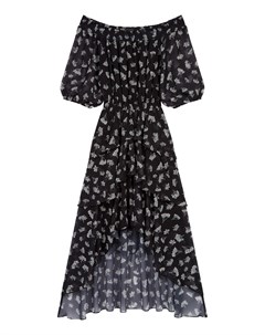 Черное асимметричное платье с растительным принтом Maje