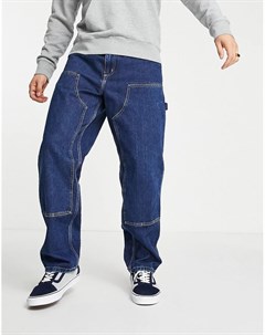 Синие выбеленные джинсы свободного кроя с нашитыми накладками в области коленей Carhartt wip