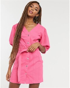 Ярко розовое джинсовое платье с поясом Asos design