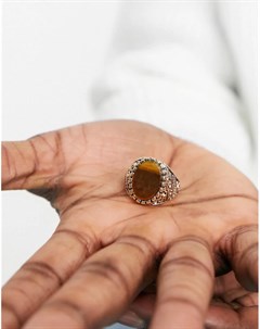 Кольцо печатка с камнем тигровый глаз Asos design