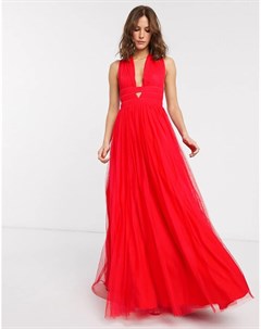 Красное платье макси с глубоким вырезом Asos design