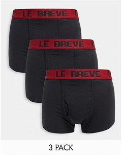 Набор из 3 черных боксеров брифов с красным поясом Le breve