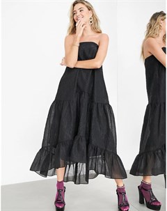 Черное платье бандо с асимметричным краем Asos edition