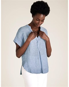 Блузка из чистого льна с V образным вырезом и короткими рукавами Marks Spencer Marks & spencer