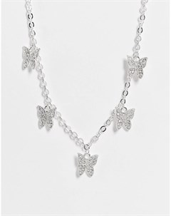 Серебристое ожерелье с подвесками в виде бабочек со вставками из стразов Boya Monki