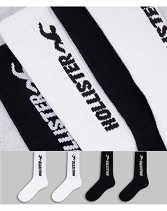 Набор из 3 пар спортивных носков черного и белого цвета с логотипом Hollister