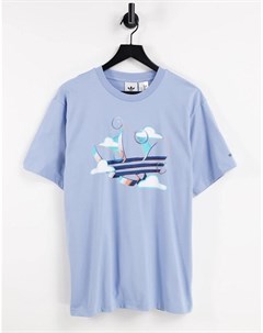 Бледно голубая футболка с принтом трилистника Summer Adidas originals