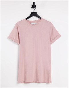 Розовая футболка скинни с отворотами на рукавах Topman