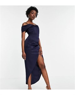 Темно синее эксклюзивное платье мидакси с открытыми плечами и драпировкой Jaded rose tall