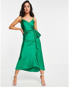 Атласное платье миди зеленого цвета на бретельках Liquorish