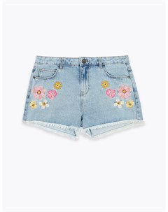 Джинсовые шорты с вышитыми цветами Marks & spencer