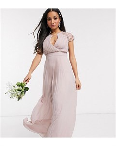 Розовое платье макси с кружевными рукавами bridesmaid Tfnc petite
