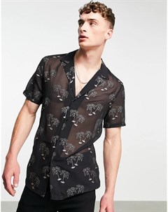 Полупрозрачная рубашка с отложным воротником и блестящим пальмовым принтом Asos design