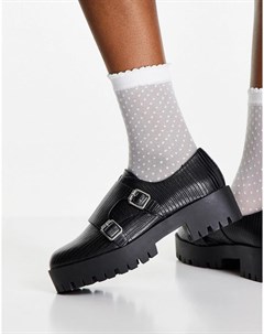 Черные туфли монки на толстой подошве с эффектом кожи ящерицы Misty Asos design
