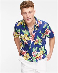 Разноцветная рубашка с короткими рукавами кубинским отложным воротником и винтажным принтом цветов г Polo ralph lauren