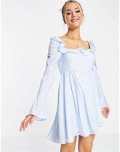 Платье с присборенной юбкой пышными рукавами завязкой на шее и голубым цветочным принтом x Lorna Lux In the style