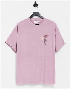 Розовая oversized футболка с принтом Uniform collective Topman