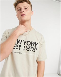 Светло бежевая футболка с принтом New York New look