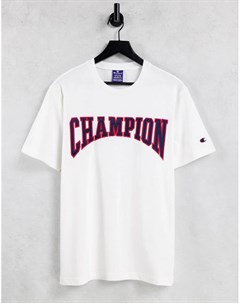 Белая футболка с крупным логотипом в университетском стиле Champion