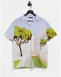 Свободная футболка поло с отложным воротником и сплошным пейзажным принтом Asos design