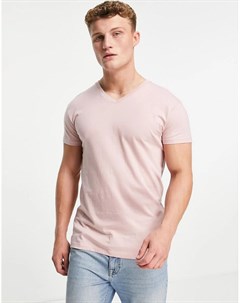 Розовая футболка классического кроя с V образным вырезом Topman