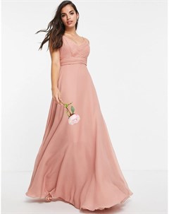 Темно розовое платье макси на бретельках с присборенным лифом и завязкой на талии Bridesmaid Asos design