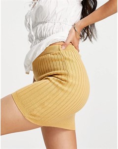 Бежевая мини юбка в рубчик с завязкой на талии Unique21