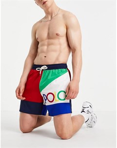 Разноцветные шорты для плавания в стиле колор блок с разноцветным логотипом Traveler Polo ralph lauren