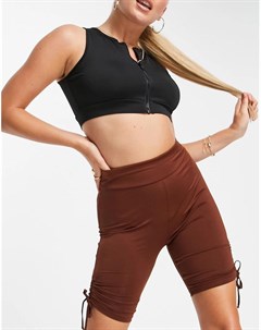 Шоколадно коричневые спортивные шорты леггинсы с завязками по бокам Threadbare fitness