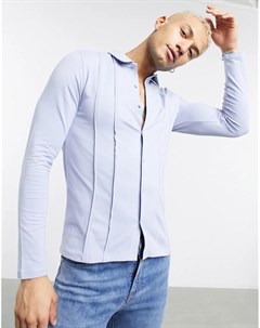 Голубая облегающая рубашка из трикотажа с окантовкой Asos design